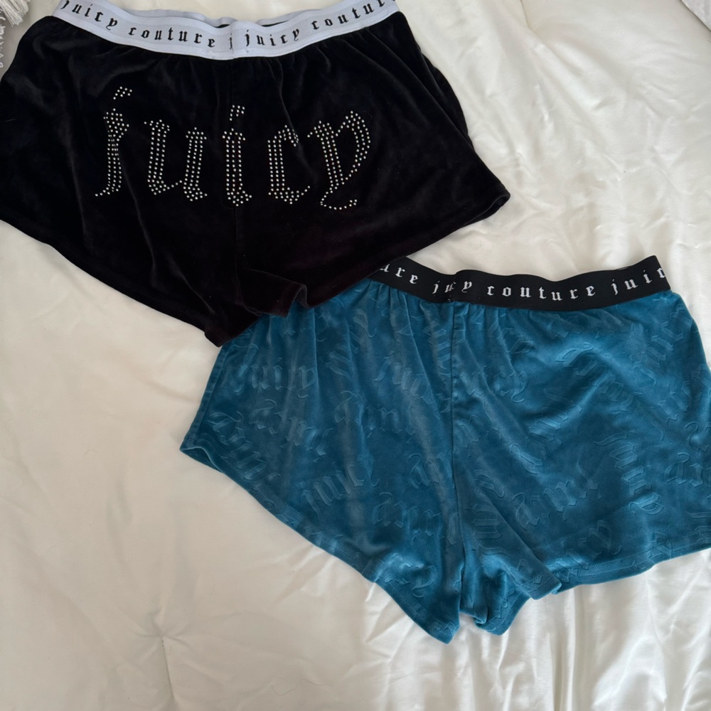 Juicy Couture Black Velour and Teal Satin Lounge Shorts Set